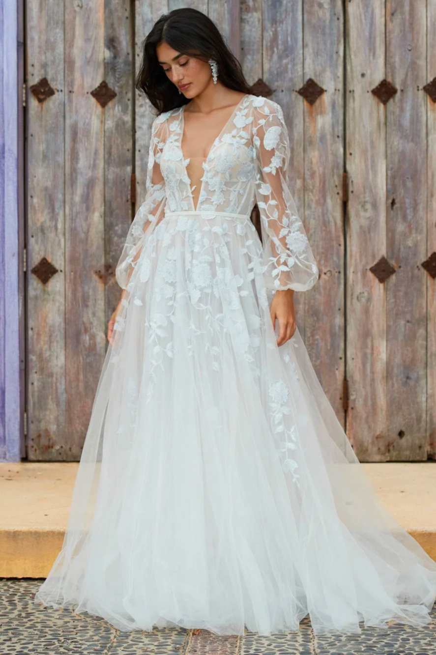 Willowby by Watters Olena Wedding Dress Size 6 Ivory Floral Lace Gown NWT